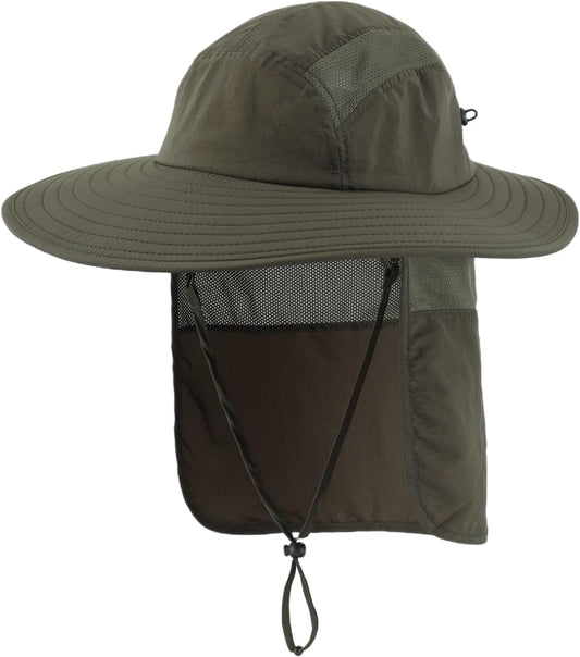 UPF 50+ Mens Wide Brim Fishing Hat with Neck Flap Sun Hat for Men Women Sun Protection Cap